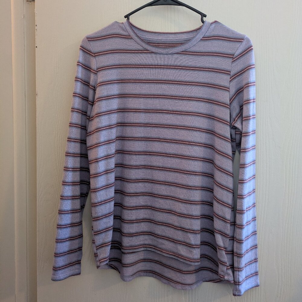 American Eagle Super Soft Womens Red Purple Striped Long Sleeve Tee Size Small
